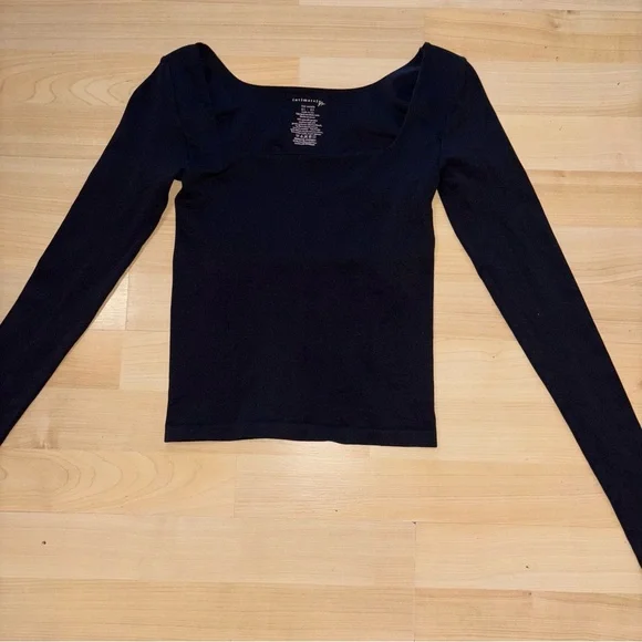 Free People Intimately Clean Line Black Long Sleeve Sz XS Square Neck Built Bra - Picture 3 of 11